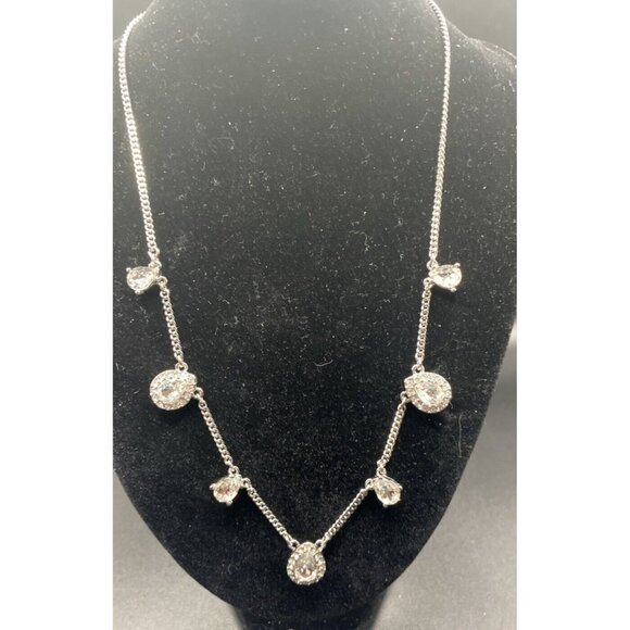 Signed Givenchy Necklace Rhinestone Pear Shape Crystal Silver Tone 15" + 3" NWT - Picture 1 of 9
